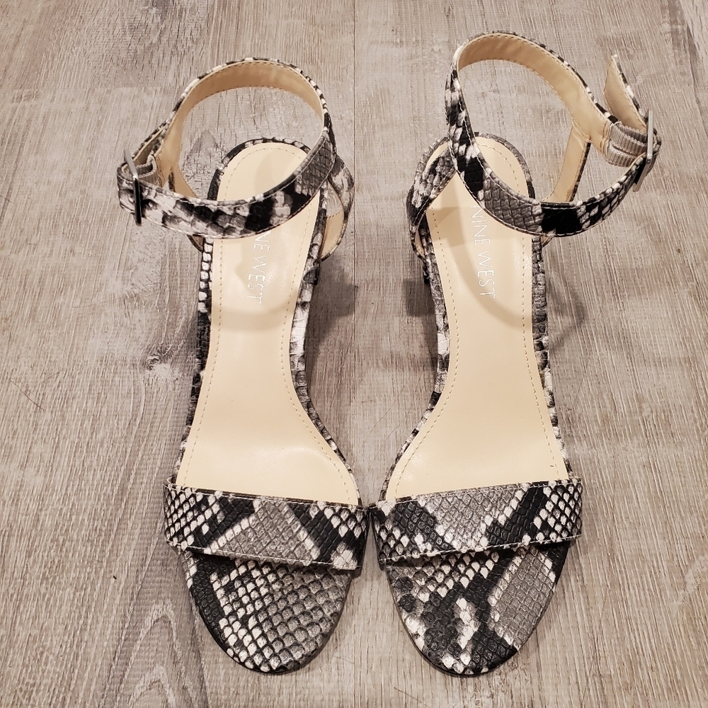 New Nine West Pixel Block Heel Python Print Sandal - image 3